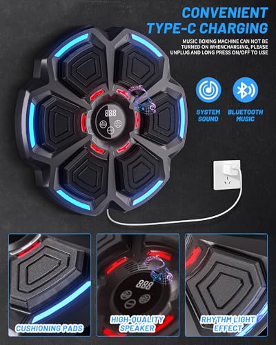 Image of Music Boxing Machine for Kids & Adults, Smart Bluetooth Sounding Punch Machine 9 Modes & 9 Speeds, Wall Mounted Boxing Trainer for Home,Office and Gym
