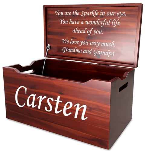 Personalized Engraved Name, Fully Assembled, Solid Wood Storage Trunk with Lid & Handles, Hope Chest, Wooden Box, Bedroom Organizer, Birthday, Gift, Blankets, Clothes, Slow-Close Lid, 30”, Mahogany