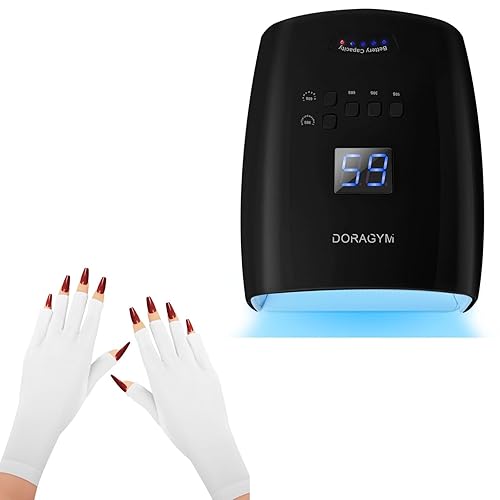 Lámpara de uñas LED UV recargable negro y guantes UV para uñas blancas