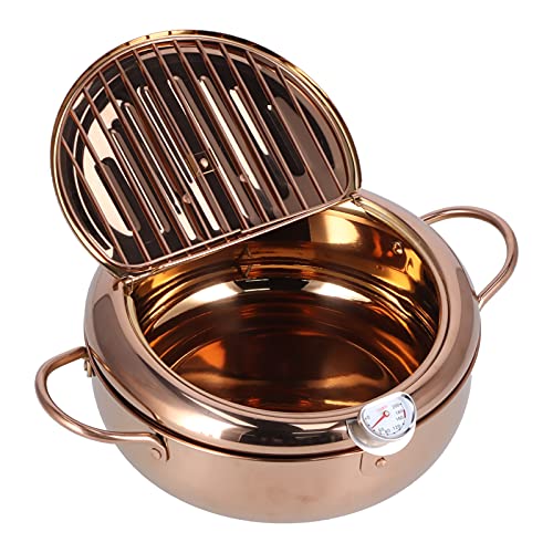 Tissting Freidora Tempura 3.4L Acero Inoxidable con Termómetro y Escurridor - Mini Freidora Japonesa para Cocina Frituras Patatas Pollo Camarones Pescado, Ideal para Estufas de Gas y Uso Doméstico