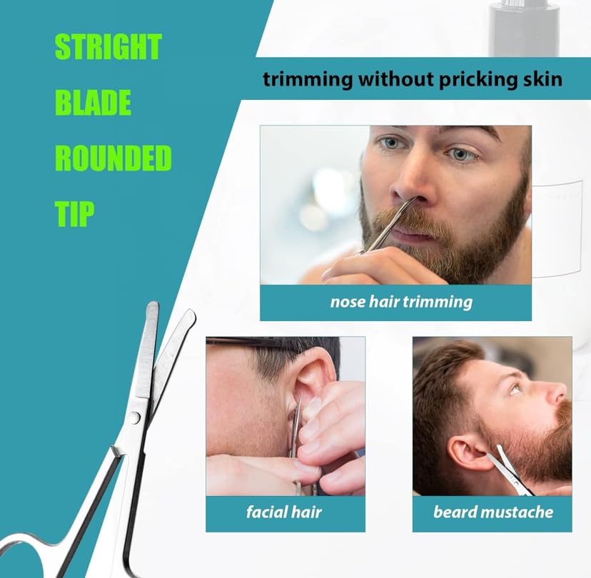Curved and Rounded Scissors for -Mustache, Nose Hair & Beard Trimming Scissors, Safety Use for Eyebrows, Eyelashes, and Ear Hair - Professional Stainless Steel Scissors 3