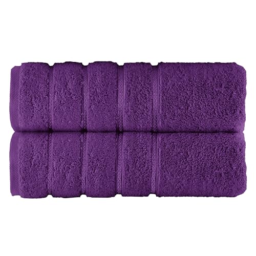 Image of Elegant Comfort 100% Turkish Cotton 4 Lines Viscose Stripe Luxury 2 Pack Bath Towel Set 27 x 54 Inch - Super Soft and Highly Absorbent Premium Hotel Spa Quality Towels for Bathroom Use, Purple