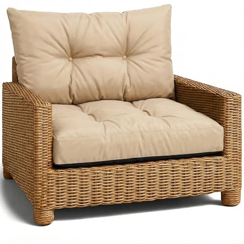 Amazinggirl Cojín Lounge Muebles Jardín   Juego: cojín 60x60 cm y Respaldo 40x60 cm Respaldo Rattan Ideal para balcón terraza salón Exterior Confort Acolchado Grueso Duradero Beige