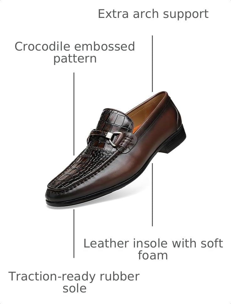 Image of Men's Dress Shoes Slip-On Loafers Leather Formal Shoes Crocodile Printed with Buckle