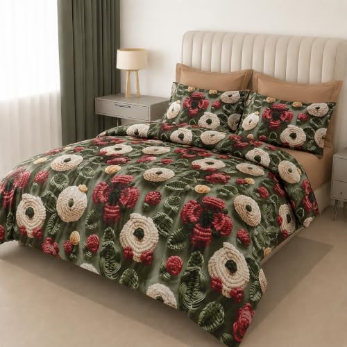 Image of DECOR2ADMIRE 300 TC Premium 7D Print Super King Size Cotton Bedsheet Set with 2 Pillow Covers | Ultra Soft 108 inch x 108 inch | Elegant Floral Designs (Rose Meadow)