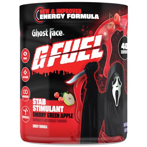 G Fuel Ghost Face 2.0 Energy Drink Powder, Pre Workout Caffeine Mix for Gaming, Sugar Free Focus Amino, Vitamin + Antioxidants, 9.9oz (Cherry Green Apple, 40 Servings)