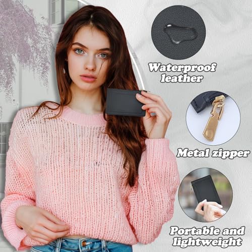 Slim Minimalist Wallet, Zipper Pocket Wallet with 3 Card Slots & 1 ID Window Card Wallets for Women/Men, Portable Front Pocket Wallet for Dating, Daily Use and Travel (Light Blue)2