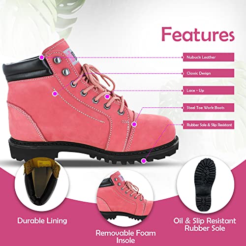 Fusion English Waterproof Work Boots - Pink Steel Toe 8M | Leather Work Boots Equipped with A Rugged Goodyear Welt Construction, Oil Resistant Outsoles and Cushioned Insoles3