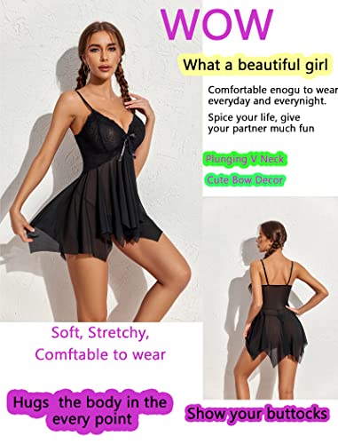 Image of Avidlove Black Lingerie For Women Exotic Nightgowns Pregnancy Lingerie Lace Babydoll Sleepwear Black L