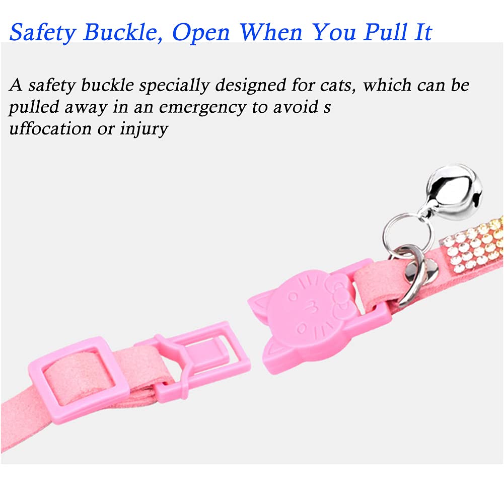 FUNAT Rhinestone Cat Collar with Bell, Microfiber Soft and Comfortable Cat Collar, Colorful Rhinestone Cat Collar, Cat Collar with Cat Head Safety Buckle