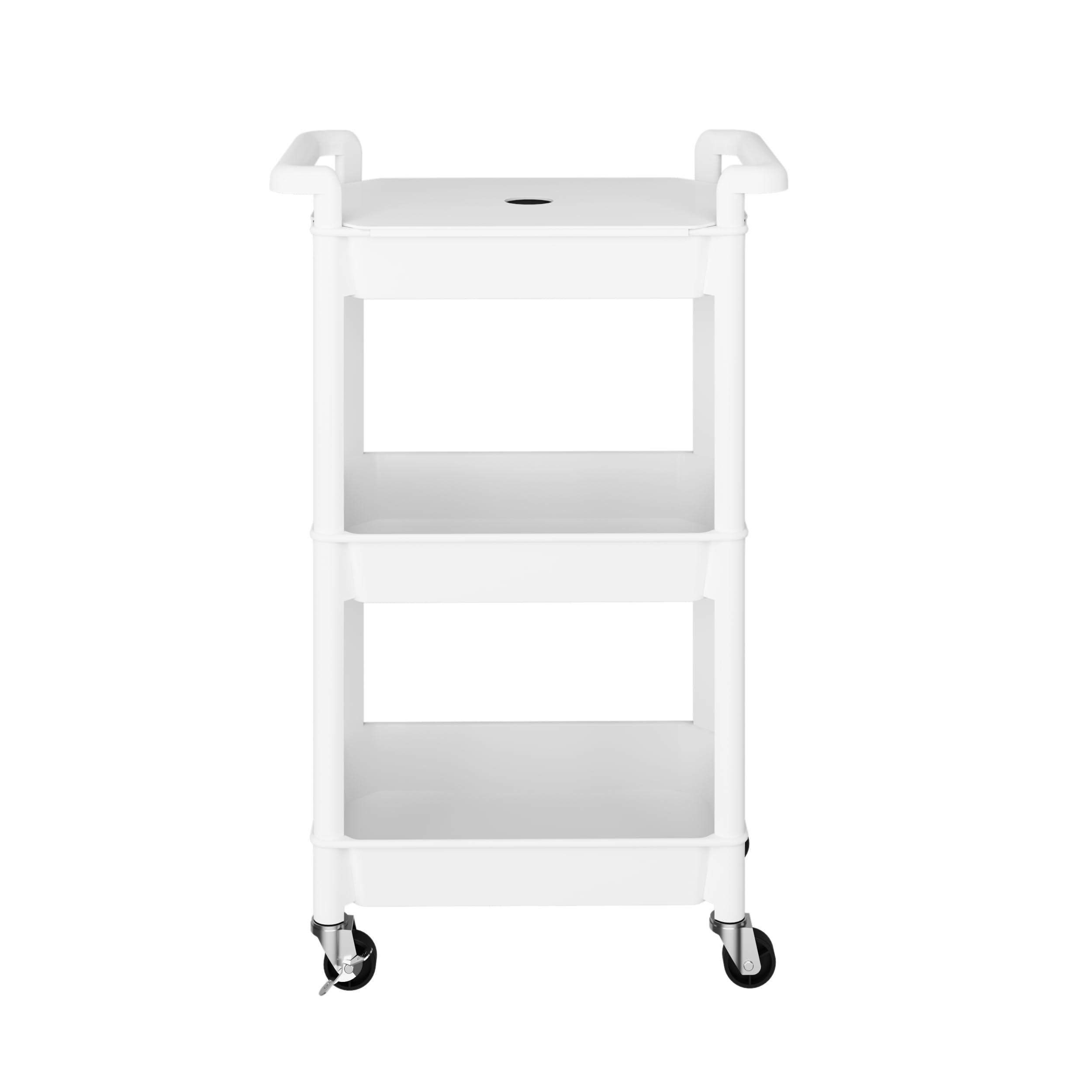 Storage Trolley on Wheels Kitchen Vegetable Trolleys Plastic 4-Tier Trolley for Book Beauty Art Craft Makeup Toy Trolleys with Plastic Shelves Rolling Utility Storage Cart for Bathroom Office, White
