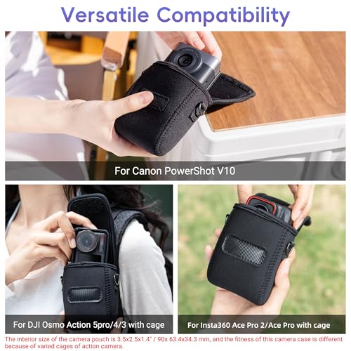 Image of Neoprene Carrying Case for Canon PowerShot V10 Vlog Camera, Camera Case Belt Pouch Crossbody Bag with Strap & Carabiner for Osmo Action 5 Pro 4 3 with Cage, Shockproof Camera Travel Storage Protector | Camera Case Belt Crossbody Bag, with Strap & Carabiner, for Dji Osmo 360, Shockproof Camera Travel Storage
