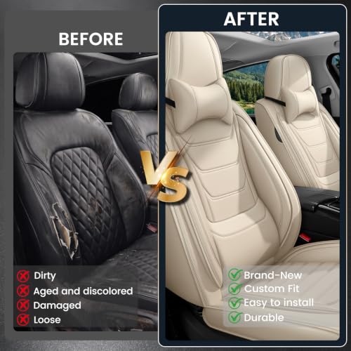 Image of Car Seat Covers Custom Fit Kia Telluride 2020-2026, Waterproof Nappa Leather Car Seat Protector, Breathable Car Seat Cushion, Seat Covers for Car(2 Seats Luxury /Beige)