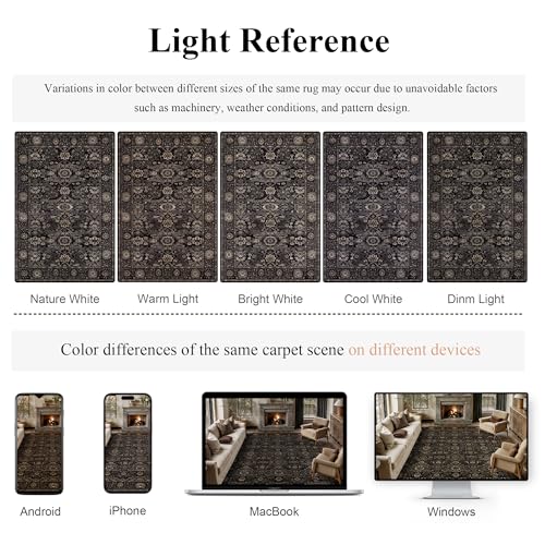 Image of 8x10 Washable Rug for Living Room Bedroom Black Low Pile Soft Non-Slip Large Rug for Under Table Boho Distressed Retro Carpet for Bedroom Kitchen Office Dining
