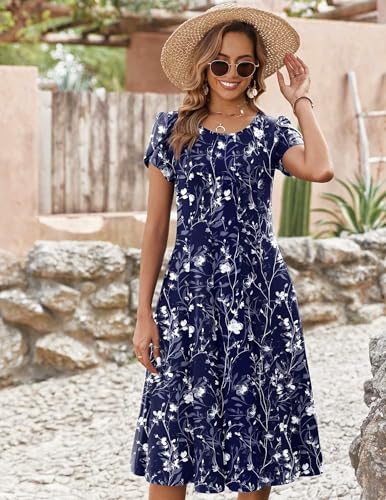 Image of ZEAGOO Womens Casual Dresses for Summer Short Sleeve Flare Midi Dress Loose Flowy Beach Sundress