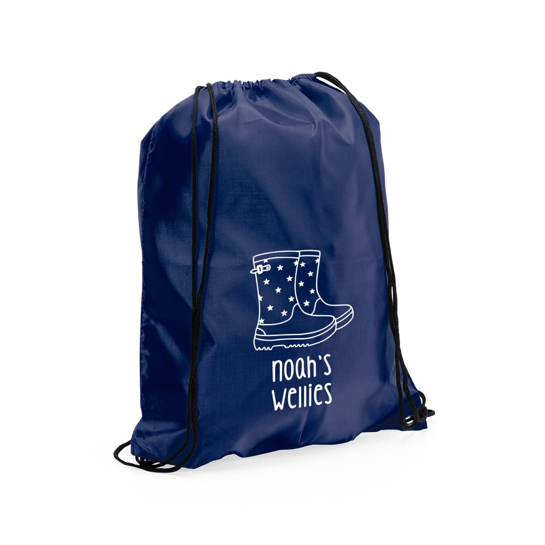 eBuyGB Personalised Welly Boot Bag, Kids Unisex Drawstring Bag for Wellies Boot Backpack, Girls Boys Rucksack, Children's Welly Bag (Navy) โ image 1