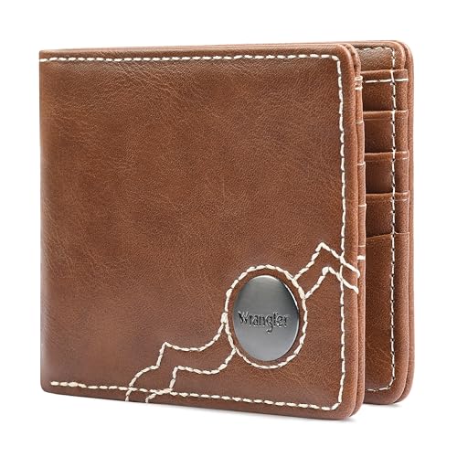 Wrangler Men's Leather Bifold Wallet - Minimalist Wallet for Men with Card Holder - Western Wallets, Gifts for Men