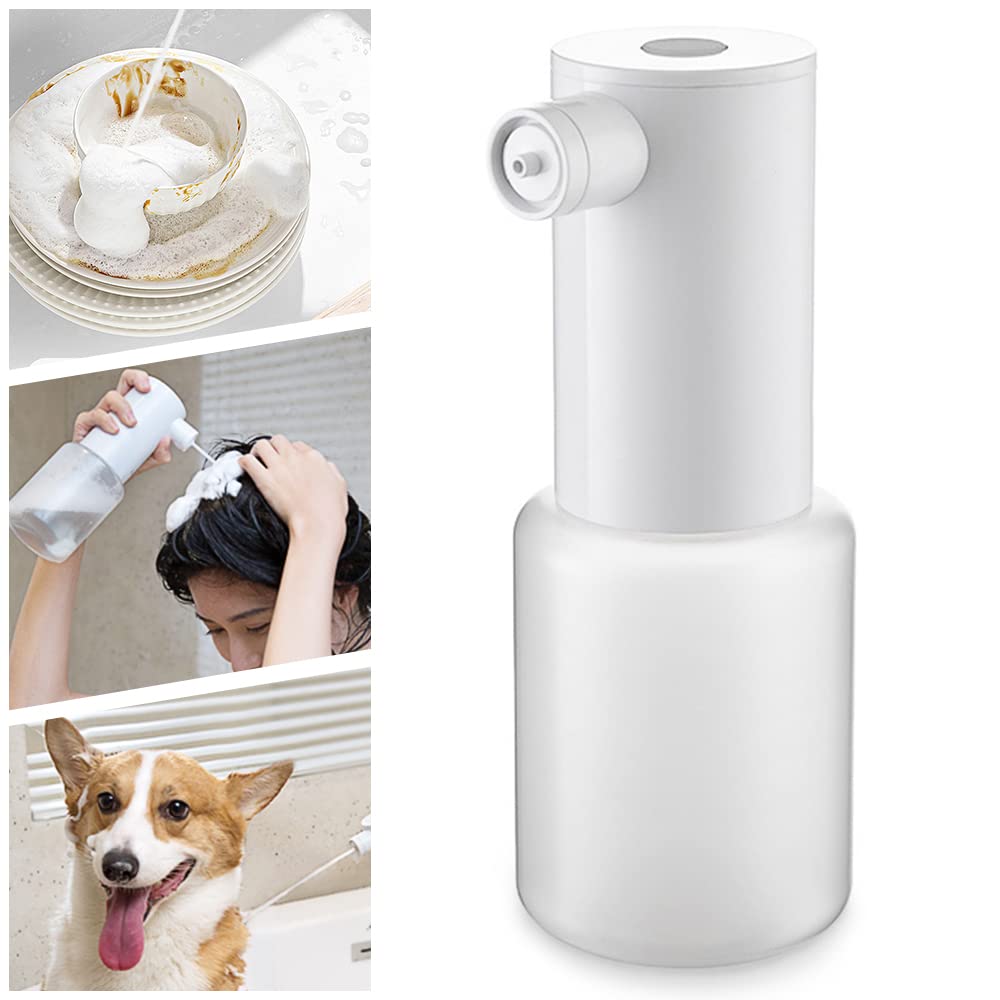 Chimiyo ソープディスペンサー 泡 スプレー 自動 泡連続吐出し 泡立て シャンプーディスペンサー USB充電式 洗剤ボトル ハンドソープ ボディーソープ 詰め替えボトル 様々洗剤対応 IPX5防水 洗面所・バスルーム・美容院・ペットショップ・キッチン用 400ML (ホワイト)
