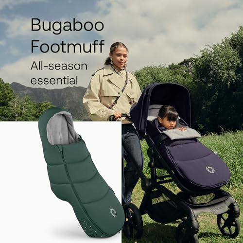 Image of Bugaboo All-Season Footmuff for Strollers - Weatherproof, Breathable, Water-Repellent, Removable Insert, Fits All Bugaboo Strollers - Fern Green | Soft fleece lining, breathable materials, weatherproof protection, two-way zipper, reflective details, Fern Green