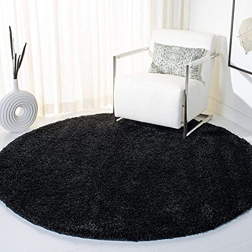 Image of CD Carpet Anti Slip Shaggy Fluffy Fur Rugs and Carpet for Living Room Bedroom Kids Room Plain Circle Carpets for Home with 2 Inch Thickness (Color Black Size 6x6 Feet Round)