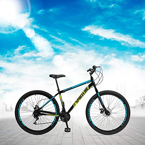 Bicicleta Moon Aro 29 Quadro 19 Aço Garfo Rígido 21v Freio Disco Mecânico Preto/Azul - Spaceline