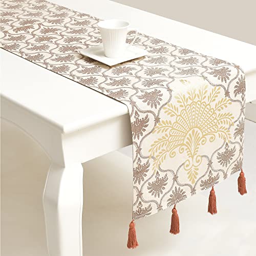 Image of Blanc 9 Surkhab Light Brown Home & Kitchen Pure Cotton Printed 4 /6 Seater Table Runner|(33x182) cm
