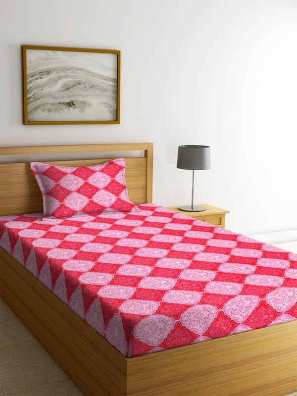 Image of la' amour Cotton Printed 160 tc Flat Single Bedsheets for Summer with Pillow Cover Breathable | Wrinklefree (Size-60 X 90 Inch) Floral, Baby Pink Rose Dot