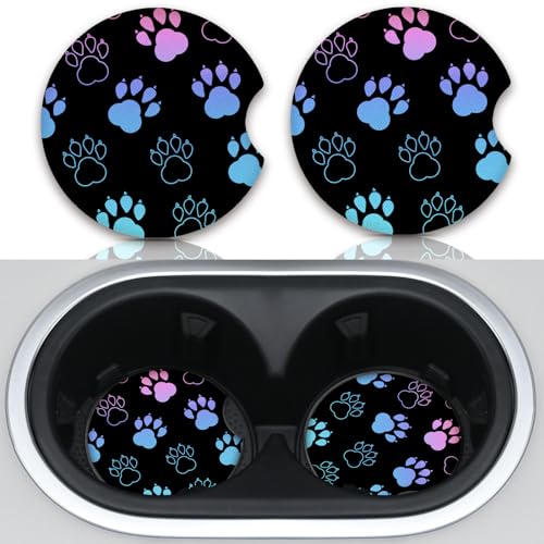 Absorbent Car Coasters for Cup Holders, 2 Pack Universal Neoprene Car Coasters with Finger Slot, Auto Accessories for Women & Men,2.56