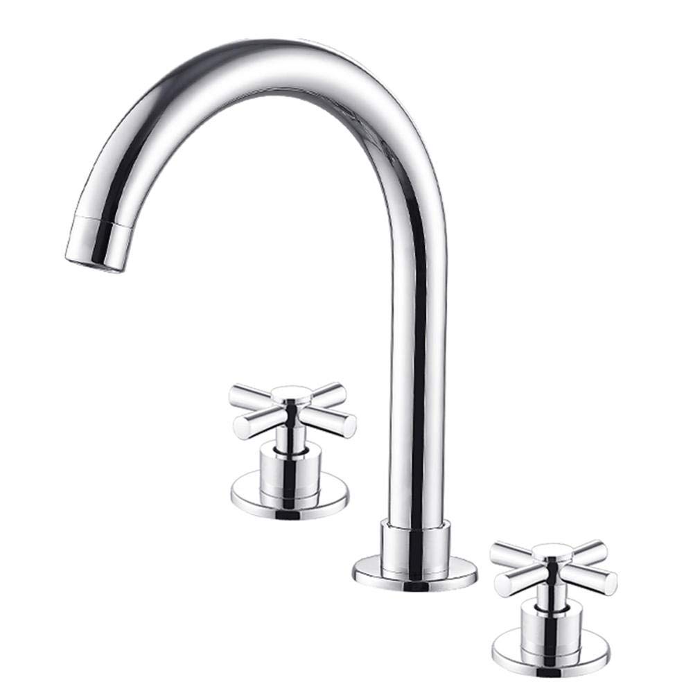 Grifo Lavabo 3 Orificios Cromado Latón Doble Asa Tipo Partido Frío y Calor Grifos Lavabos