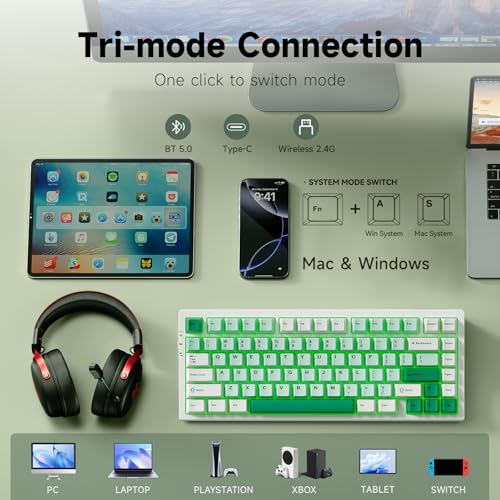 Image of MCHOSE G75 PRO Wireless Mechanical Keyboard Tri-Mode Connection Gaming Keyboard Hot Swappable Custom Gasket Structure Pre-lubed Linear Switches Double Shot PBT Keycaps RGB Backlit White&Green
