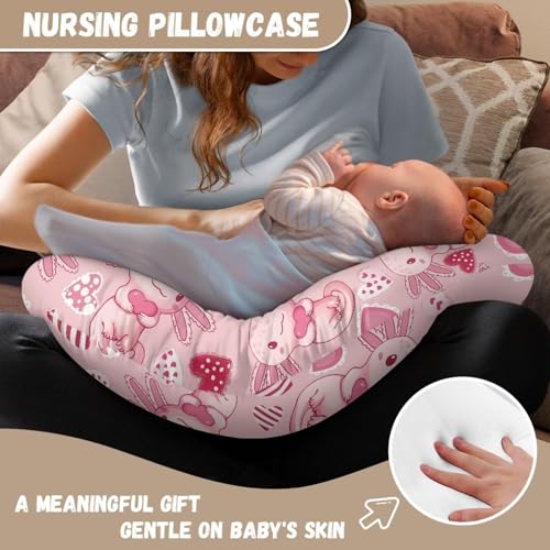 Image of Axolotl Hearts Baby Nursing Pillow Cover for Breastfeeding Moms, Easy to Clean Breathable Neutral Breastfeeding Pillow Cover for Bottle Feeding