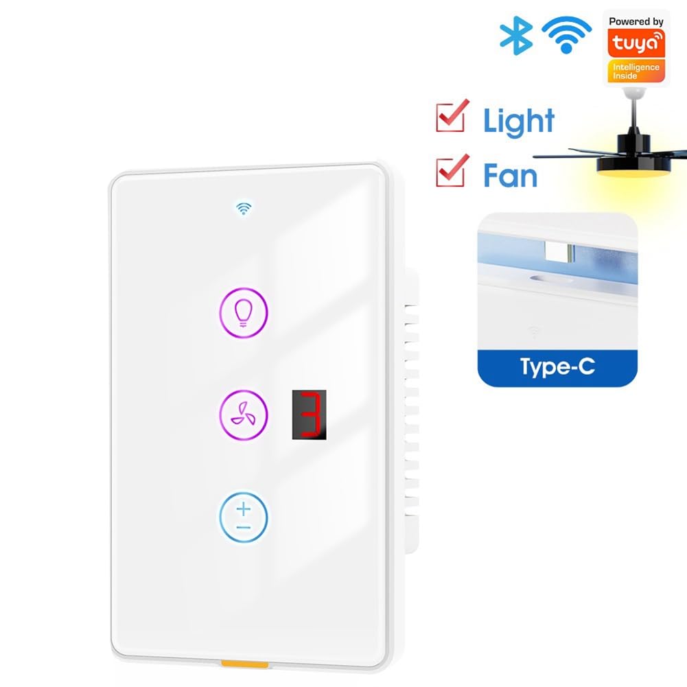 Tuya Smart WiFi Ventilador Interruptor de Luz Panel de Pared Táctil Temporizador Vocal Control App Control para Alexa Home A