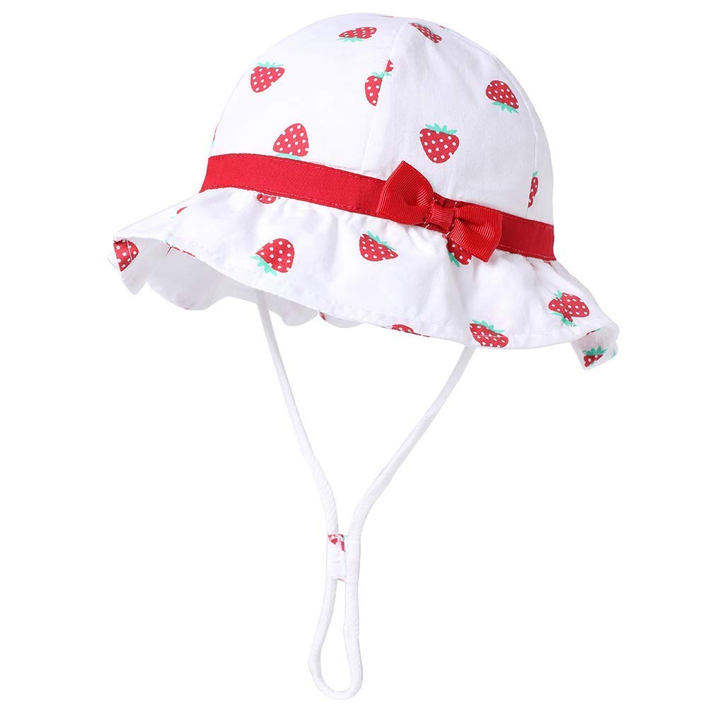Jueshanzj Baby Girl Sun Hat Cotton Adjustable Chin Strap UPF 50+ Cherry Printed Strawberry White 2-5 Years