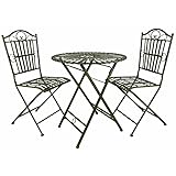 Marque: L'Héritier Du Temps L\'Héritier Du Temps Salon de Jardin Achille Salon de Thé 2 Places Table et Chaises Pliables Fer Patiné Vert Ancien