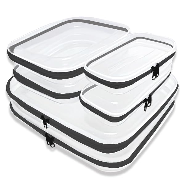 【6-Pack】 Clear Hard Shell Zipper Case Set | Durable Travel Pouches for Toiletries, Makeup Storage Organizer, Toy Storage Box | Transparent Cosmetic Bags with Zipper for Organization (Black)