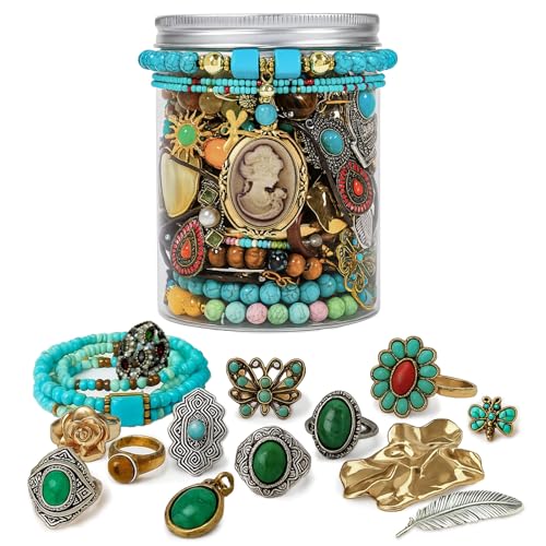 Image of SMUOBT Mystery Jewelry Jar Bundle - Surprise Vintage Jewelry Box for Women,Gift Jewelry Set (Necklace, Earrings, Rings,Kracelet,Keychain) - Unique Birthday Gift for Women