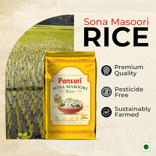 Image of Pansari Premium Fortified Sona Masoori Rice - Light, Aromatic & Nutrient-Rich, Ideal for Daily Cooking, Biryani & South Indian Dishes, Sona Masoori Rice (30-Kg)