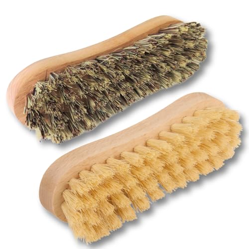 zederle Scheuerbürsten mit ergonomischem Griff aus Buchenholz (2 Stück) Harte & weiche Borsten, Wurzelbürsten für perfekte Reinigung, Putzbürste, Hand Schrubber, plastikfreies Naturprodukt