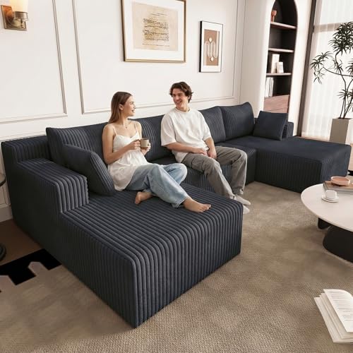 Image of 124 inch U-Shape Cloud Couch, Modern Modular Sectional U-Shape Sofa, Corduroy Boneless Couch Upholstered Couches Deep Seat Sleeper Chaise Longue for Living Room, No Assembly Required,Dark Gray