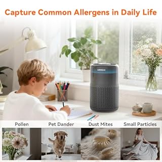AIRROMI Air Purifiers for Home Bedroom Up to 765 Ft²,with Activated Carbon Filter,Aromatherapy,RGB nightlight,Quiet 360° intake Air Cleaner for Pet Hair,Pet Dander, Allergies,Smoke,Odor, A2005 Black