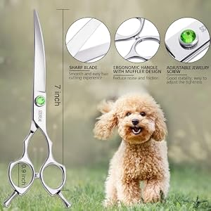Dog Grooming Scissors 7.4" Professional Down Curved Shear, 440C Stainless Steel Pet Hair Scissors with Jewelled Screw, Trimming Cutting Scissors for Grooming Face and Paws, Sharp & Durable Dog Grooming Scissors 7.4″ Professional Down Curved Shear, 440C Stainless Steel Pet Hair Scissors with Jewelled Screw, Trimming Cutting Scissors for Grooming Face and Paws, Sharp & Durable