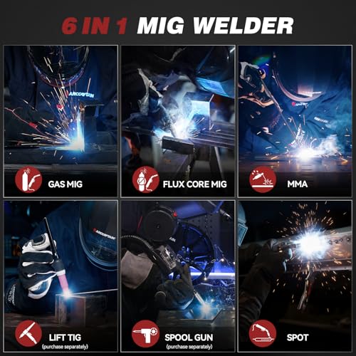 Image of ARCCAPTAIN MIG Welder 200A, Upgraded 6 IN 1 Welding Machine 110V /220V Flux Core MIG /Gas MIG /Lift TIG /Stick Welding /Spool Gun MIG /Spot Multiprocess Welder with Synergy, Burn Back Adjustment, Inductance