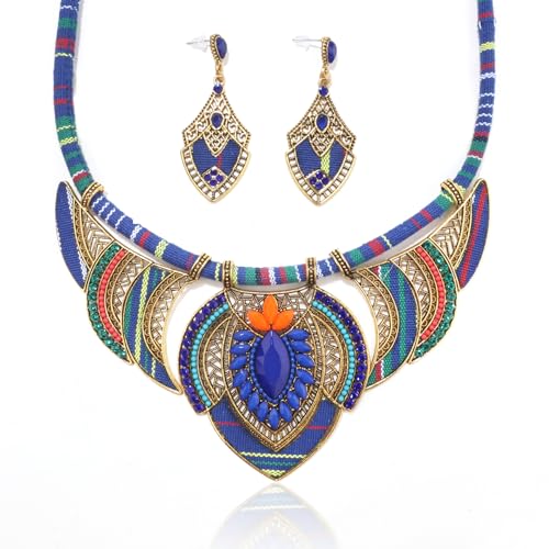 Zhlichouy African Jewelry Sets for Women Boho Tribal Retro Statement Choker Necklace and Dainty Dangle Earring Set Multicolor Ethnic Style Chunky Bib Collar Costume Jewelry Accessories for Women