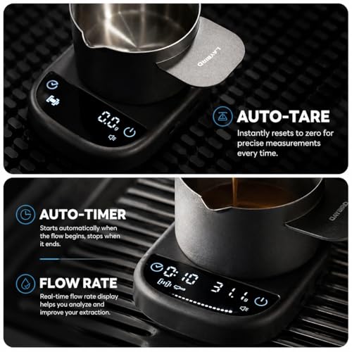 Image of LAYBIRD MagAttach 3-in-1 Coffee Scale with Timer - Precision Espresso & Pour Over Scale with Flow Rate and Brew Ratio Display, Includes Magnetic Dosing Cup and Extension Platform Brewing Accessories