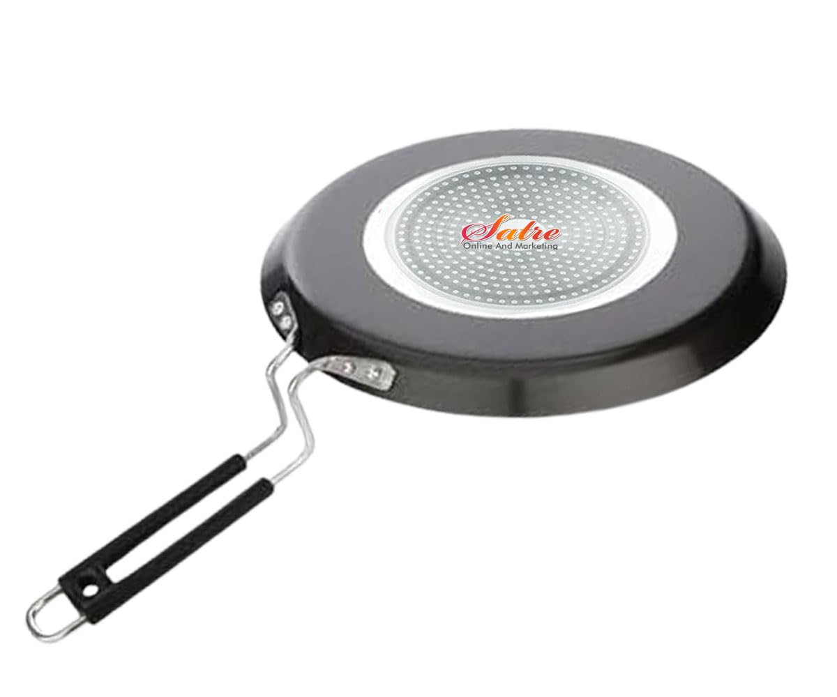 Satre Online and Marketing Dosa Tawa - Sartén antiadherente de aluminio para cocinas de inducción/gas, color negro