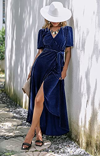 Image of BerryGo Women's Velvet V Neck Wrap Semi Formal Dress Cocktail Party Maxi Dress for Wedding Guest