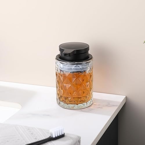 Miniatura 6 de Dispensador de jabón de vidrio para baño, dispensador de jabón de 10 onzas, bomba negra (no puede hacer espuma), botella de vidrio transparente