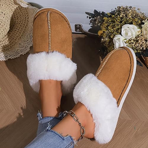 Afellicy Women's Fuzzy Memory Foam Slippers Fall Winter House Shoes Indoor and Outdoor Fur Lining Slip on Bedroom Shoes4