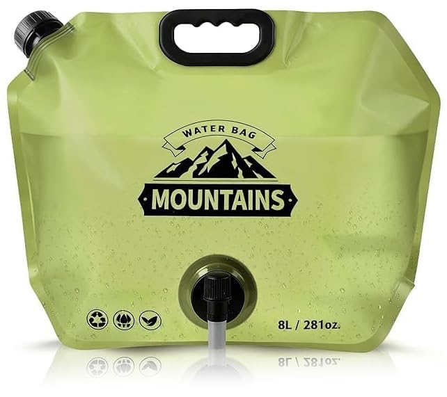 HSR Mountains Outdoor Collapsible Water Bag 8L with Tap | Portable Foldable Water Storage Container for Camping, Trekking, Hiking & Emergency Use (Dark Green)-image-31
