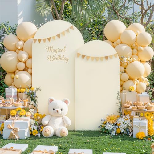 Image of Beige Arch Cover Set of 2-7.2 and 6ft Beige Arch Backdrop Cover Spandex Wedding Arch Stand Cover for Bridal Shower Birthday Party Baby Shower Banquet Photo Arches Background Decorations
